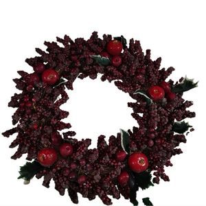 24" Christmas Wreath Burgundy Berries &  Apples Vintage